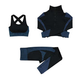 AzyShopy Ensemble de Fitness Yoga Fashion Design - 3 pièces Bleu foncé / S