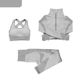 AzyShopy Ensemble de Fitness Yoga Fashion Design - 3 pièces Gris blanc / S