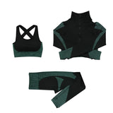 AzyShopy Ensemble de Fitness Yoga Fashion Design - 3 pièces Vert foncé / S