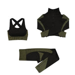 AzyShopy Ensemble de Fitness Yoga Fashion Design - 3 pièces Vert militaire / S
